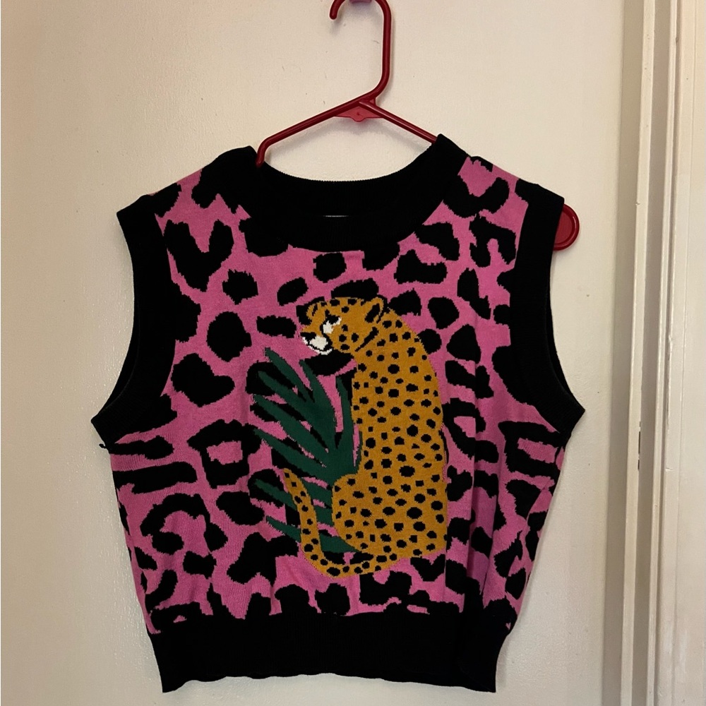 Leopard Print Sleeveless Midi Dress - Pink and Black